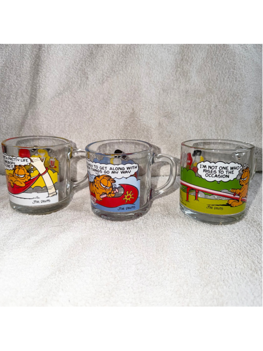 Vintage GARFIELD McDONALDS Glass Mugs Jim Davis 1978 1980 Anchor Hocking Set/3